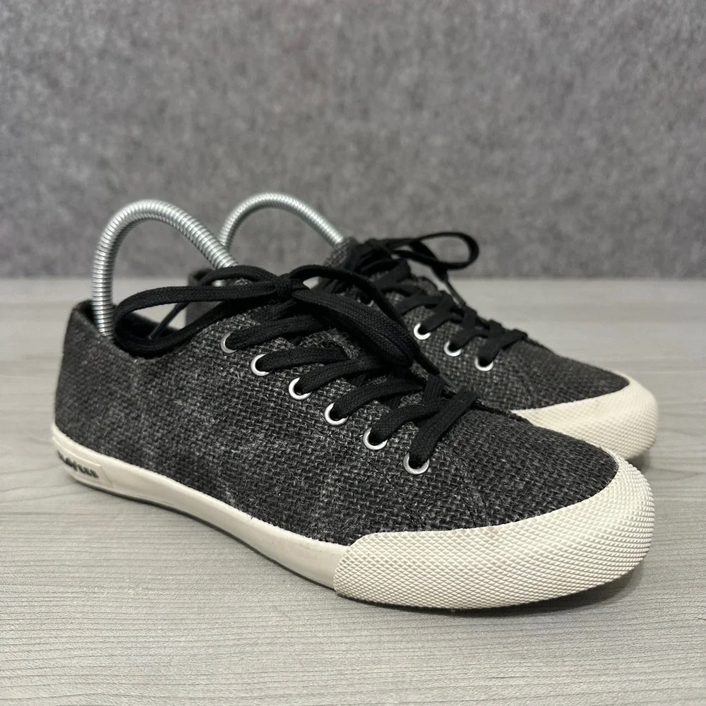 SeaVees‎ Monterey Raffia Lace Up Sneakers Black Womens Size 7.5 40700 Low Top